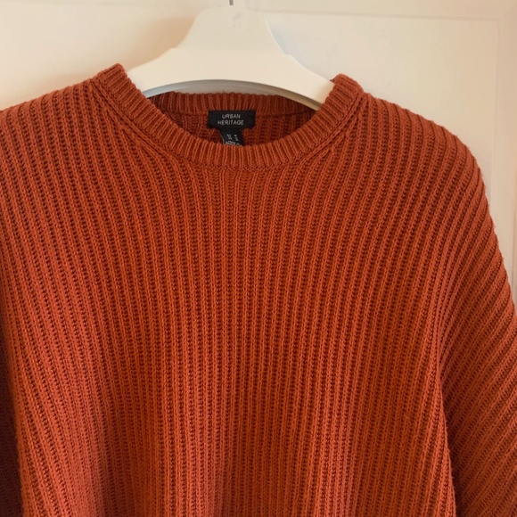 *Urban Heritage Cropped Knit Sweater Burnt Orange Medium Crew Neck Long Sleeve - Picture 4 of 12